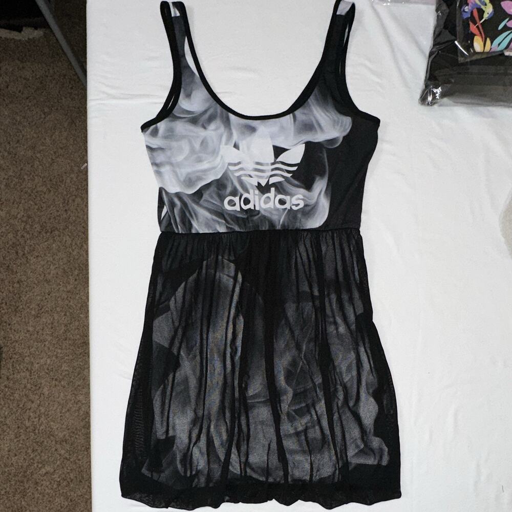 adidas Originals x Rita Ora Womens Black/Gray Graphic Mesh Sheer Tank Dress S